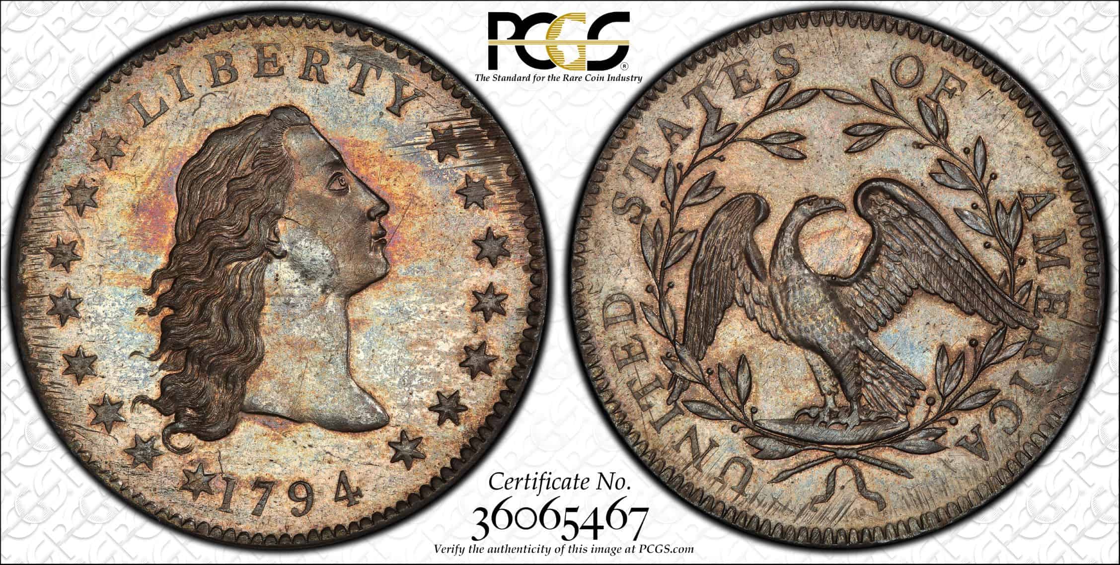1794 Flowing Hair Silver Dollar, PCGS MS66