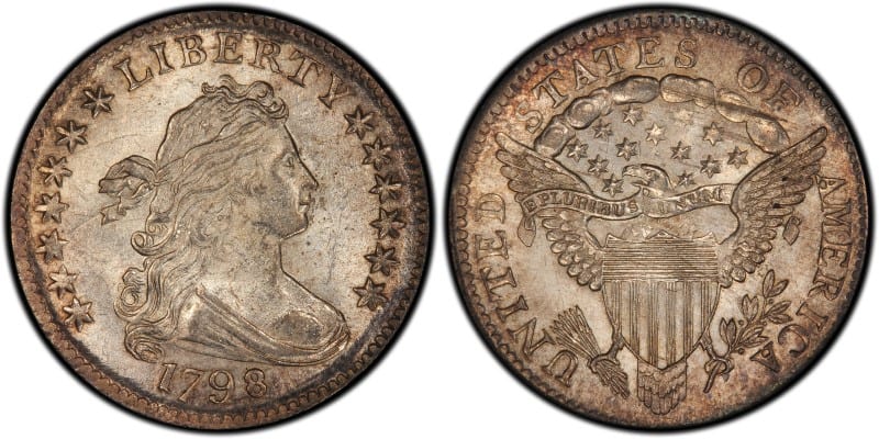 1798 MS 66 Draped bust dime with small 8