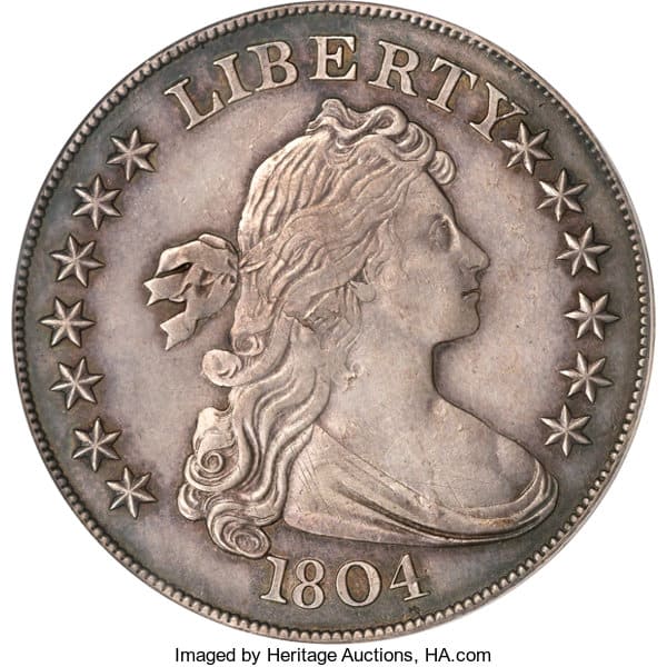 1804 Draped Bust Dollar Restrike – Class III, PCGS PR58