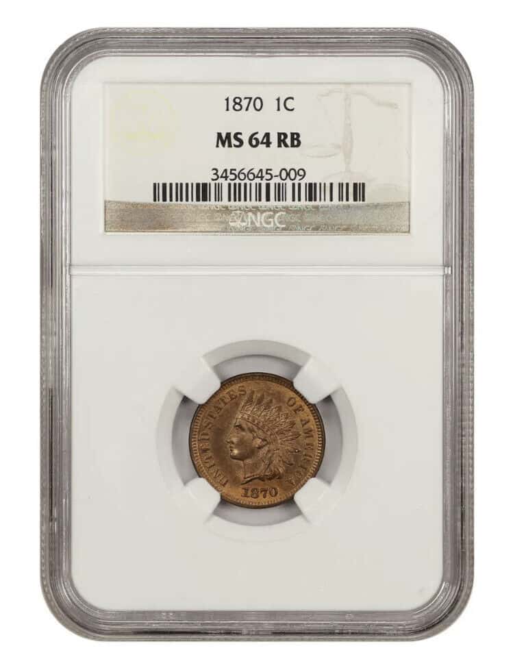 1870 1c Indian Head Cent - NGC MS64 RB