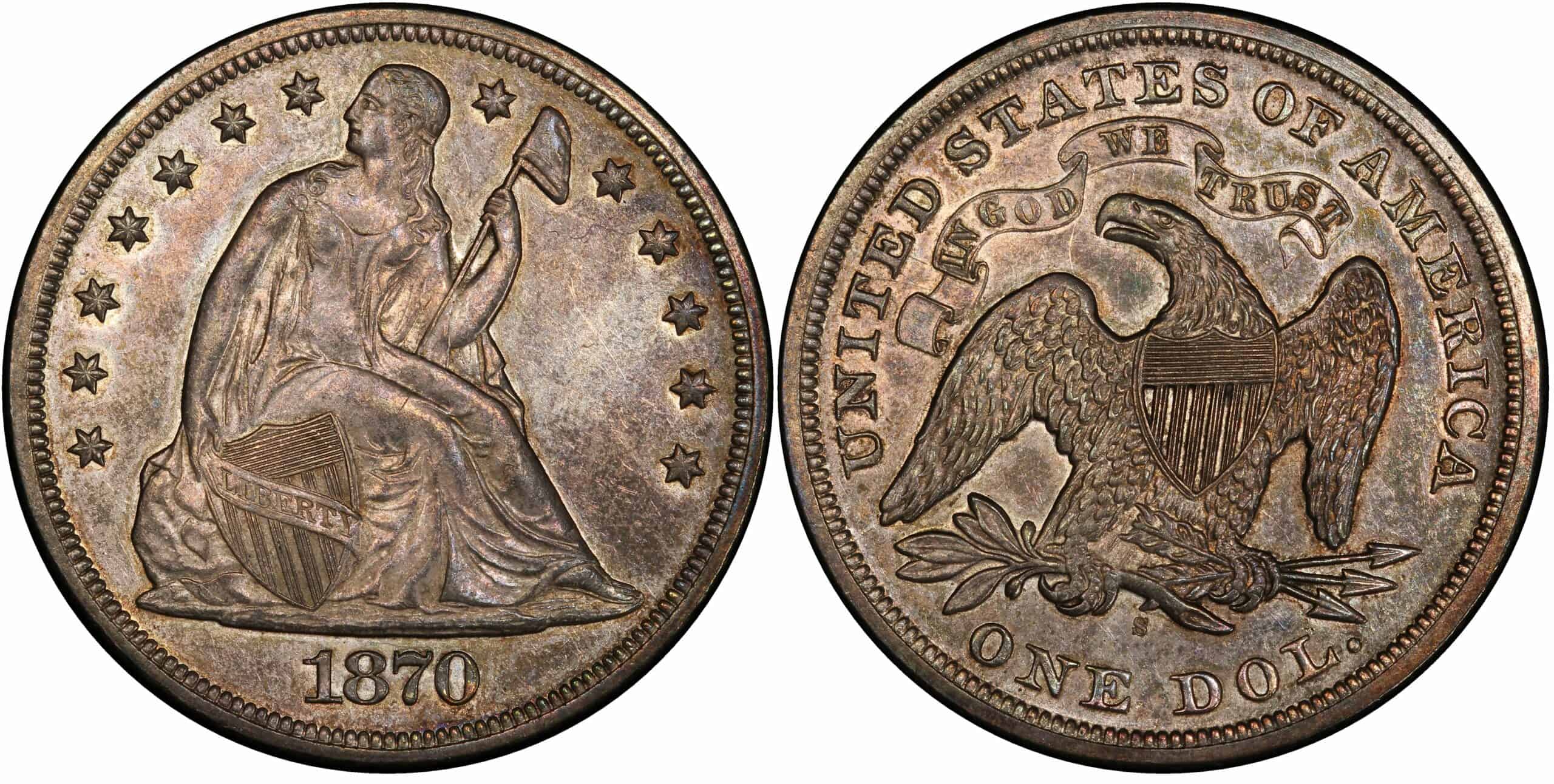 1870 S Seated Liberty Dollar, PCGS MS62