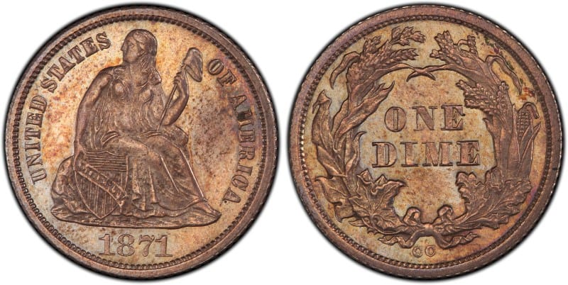 1871 CC MS 65 Liberty seated dime