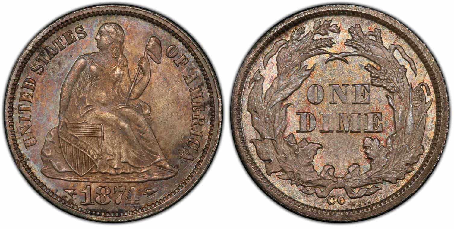 1874 CC MS 63 arrows Liberty seated dime