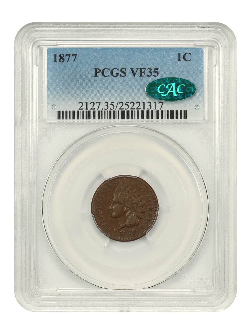1877 1c PCGSCAC VF35 - Elusive Key Date Indian Cent - Indian Cent
