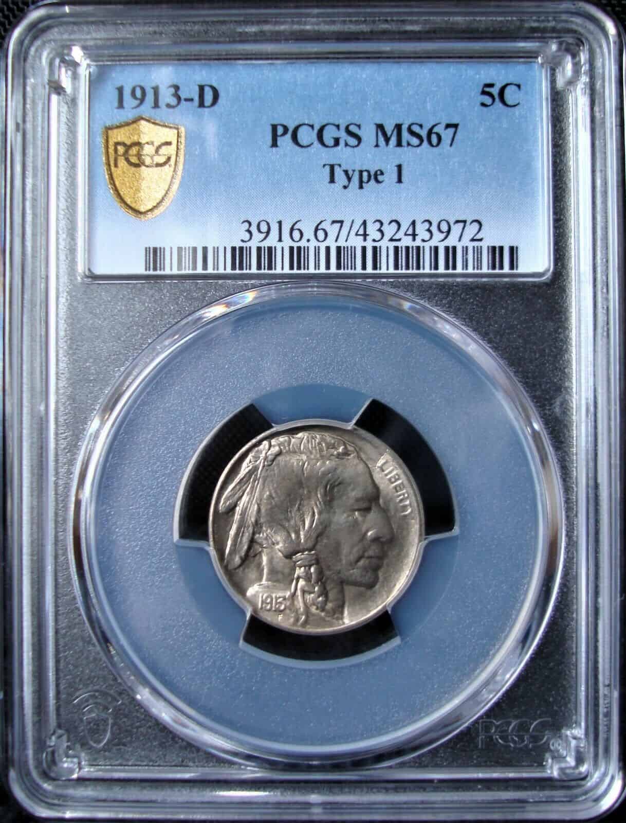 1913-D Buffalo Nickel - PCGS MS 67 - Type 1 - Gold Shield