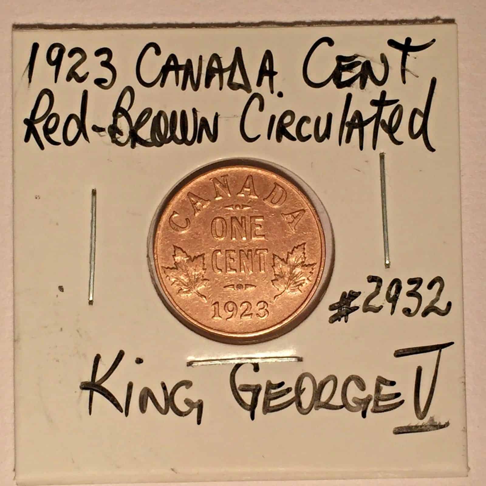 1923 Canada Cent Circulated Red-Brown King George V Canadian Penny