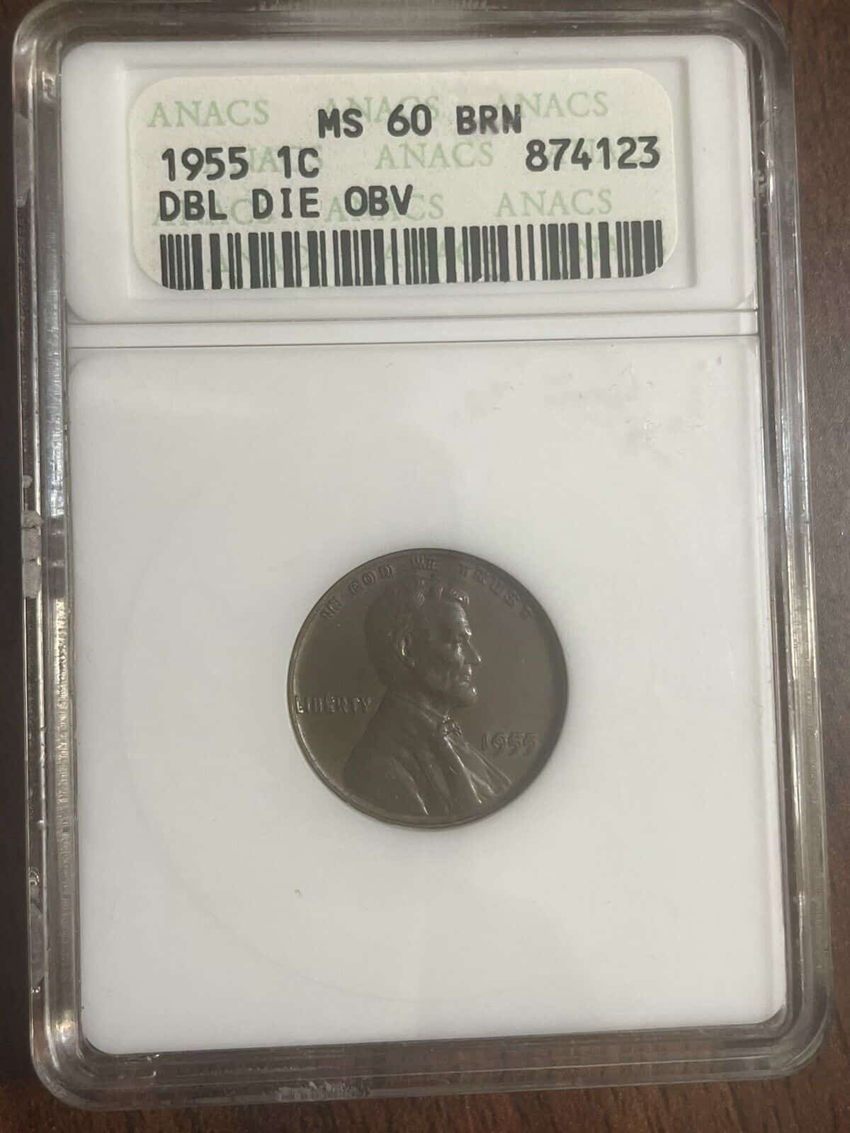1955 Doubled Die Lincoln Cent Anacs Ms60 Looks Undergraded! Luster