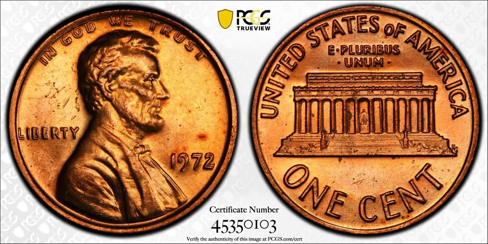 1972 P Small Cents Lincoln, Memorial Reverse PCGS MS-65 RD Doubled Die Obverse D
