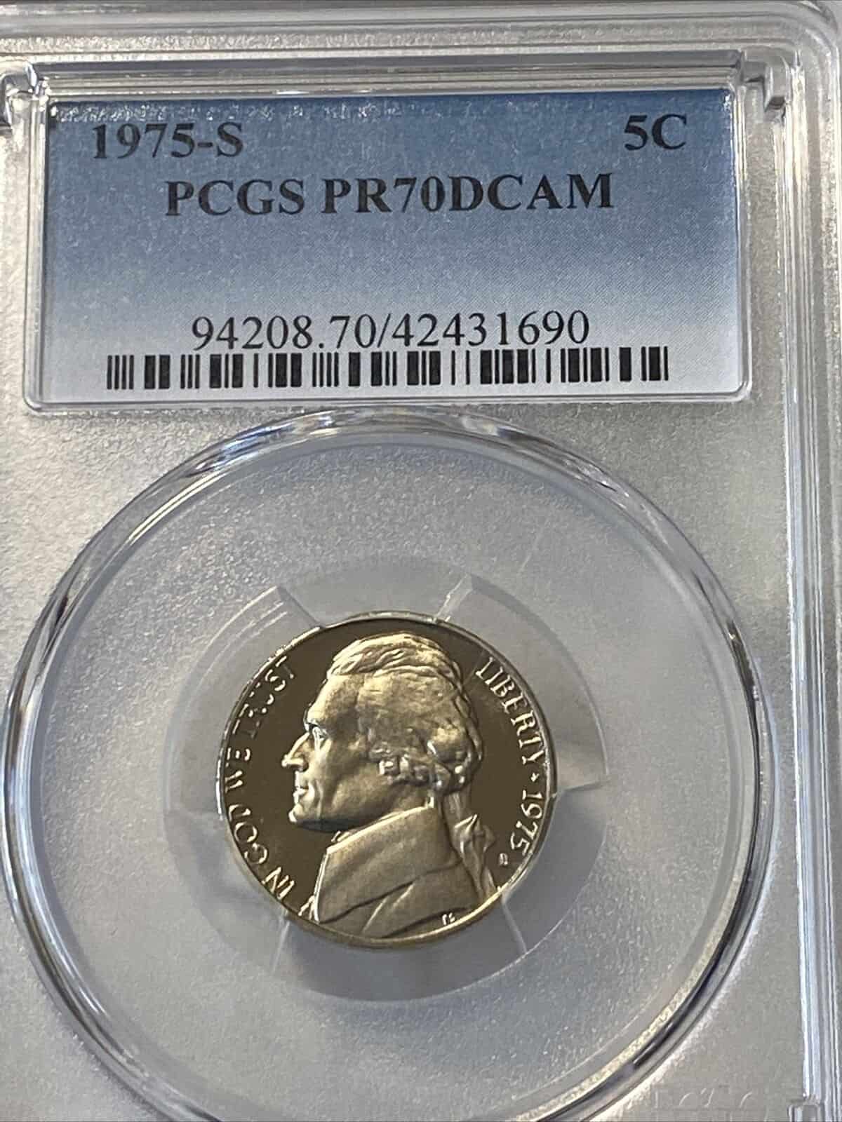 1975 S Jefferson Nickel PCGS PR70DCAM (Extremely Rare)