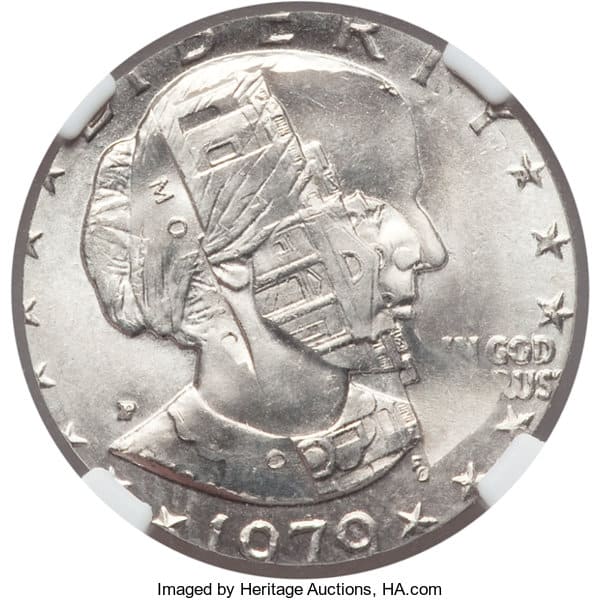 1979-P Susan B. Anthony Dollar Overstruck on a 1978 Jefferson Nickel, NGC MS67