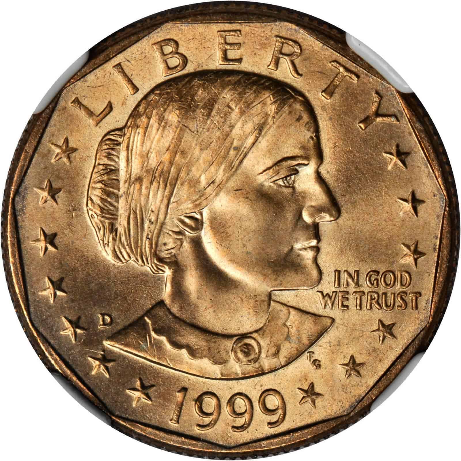 1999-D Susan B. Anthony Dollar Struck on a Sacagawea Dollar Planchet, NGC MS65
