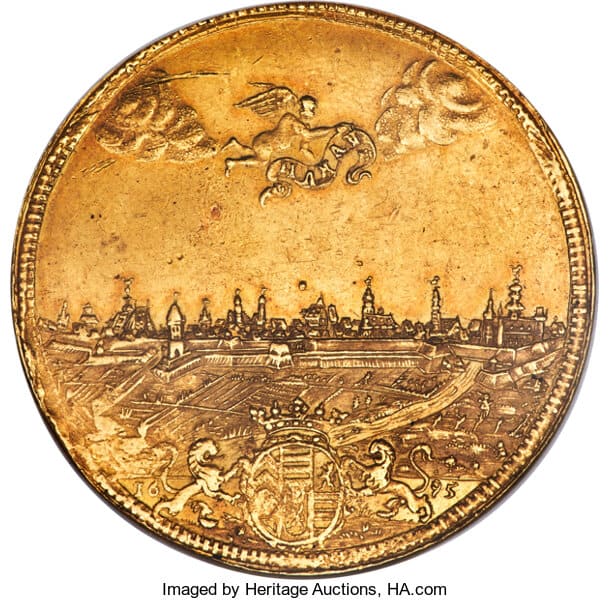 German States Hanau-Lichtenberg, Philipp Reinhard, Gold 10 Ducat, 1695, NGC AU58