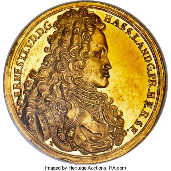 German States Hesse-Darmstadt. Ernst Ludwig, Gold Medallic 27 Ducat, 1701, NGC MS62+