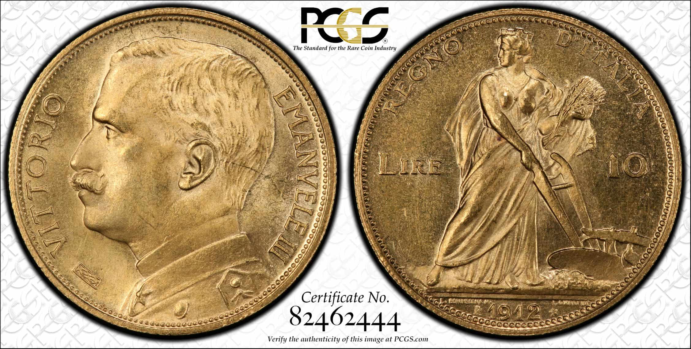 Italy, 10 Lire, 1912-R, PCGS MS65