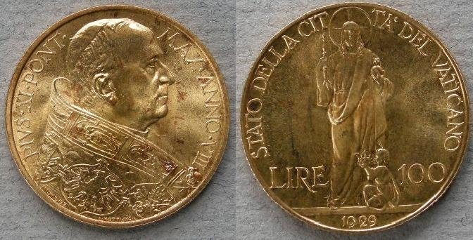 Italy, Vatican, 100 Lire, 1929 Year-VIII, PCGS MS66