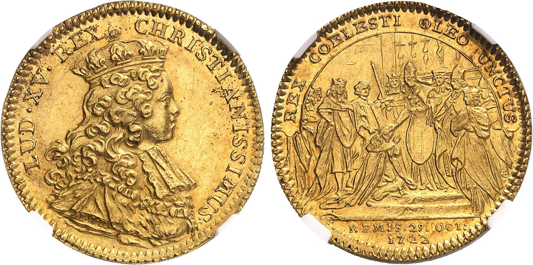 Louis XV gold coronation token, 1722, NGC MS62