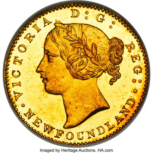 Newfoundland. Victoria Gold Specimen 2 Dollars, 1865, PCGS SP64