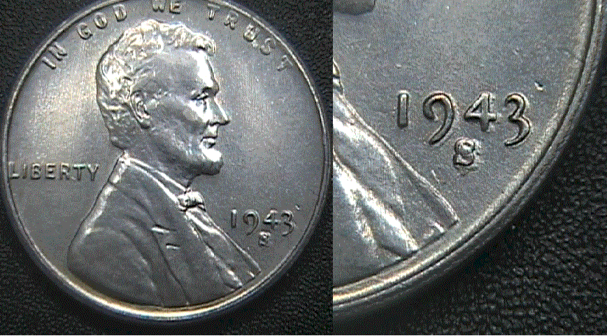 1943 Steel Penny Double Die Error Obverse (DDO) 1
