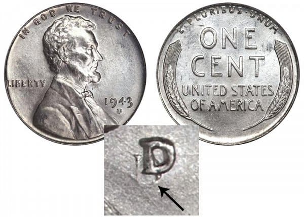 1943 “D” Steel Penny D Over D Error