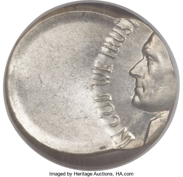 1964 Nickel Struck 55% Off-Centre on a Silver 10c Planchet