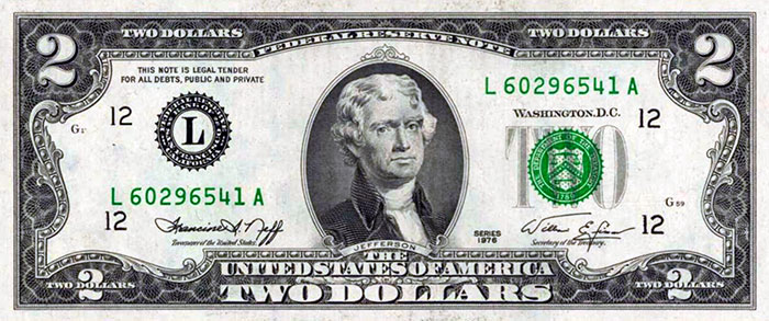 The front page of the 1976 $2 dollar bill