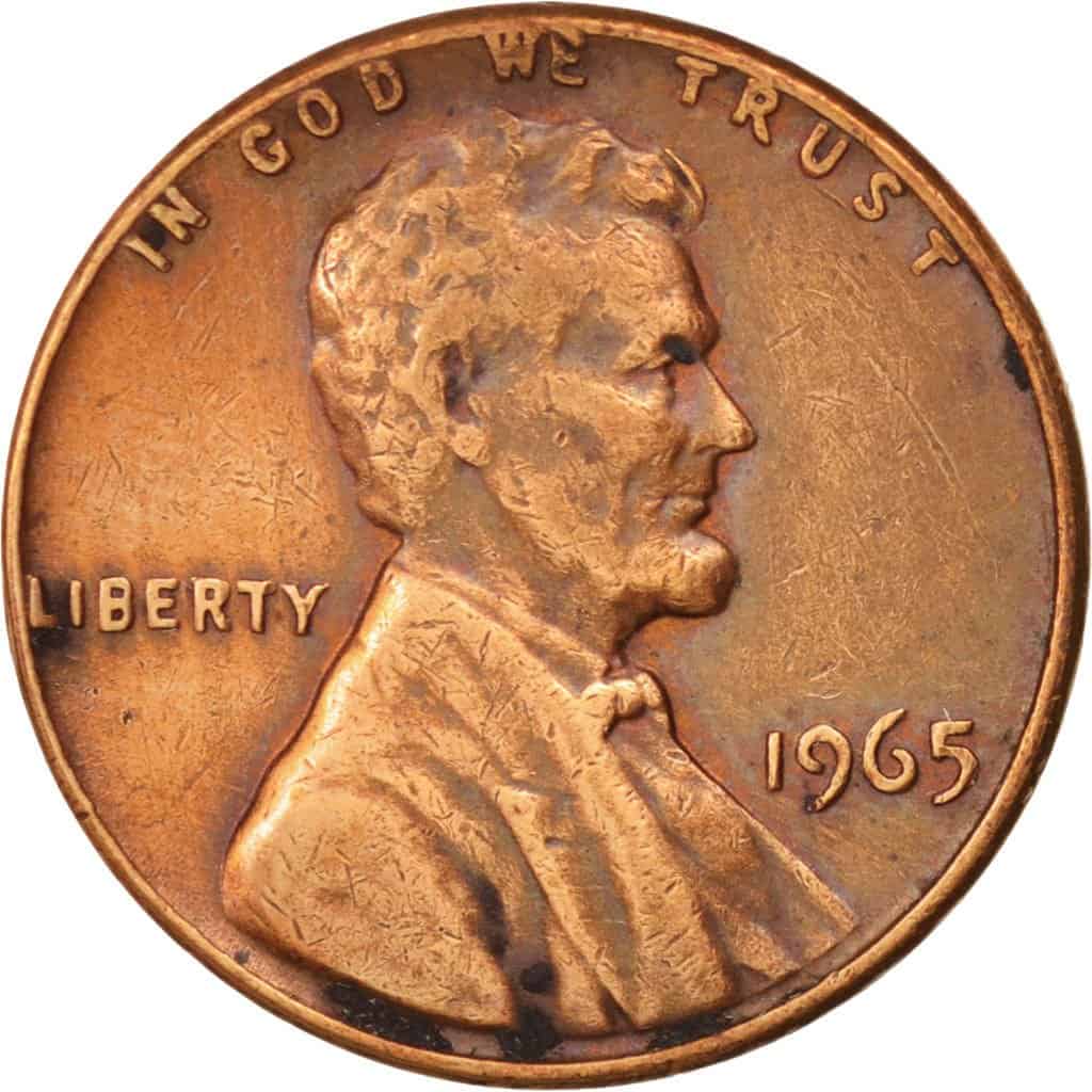 The obverse of the 1965 Lincoln penny