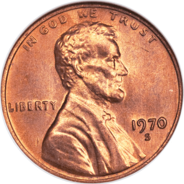 The obverse of the 1970 Lincoln penny