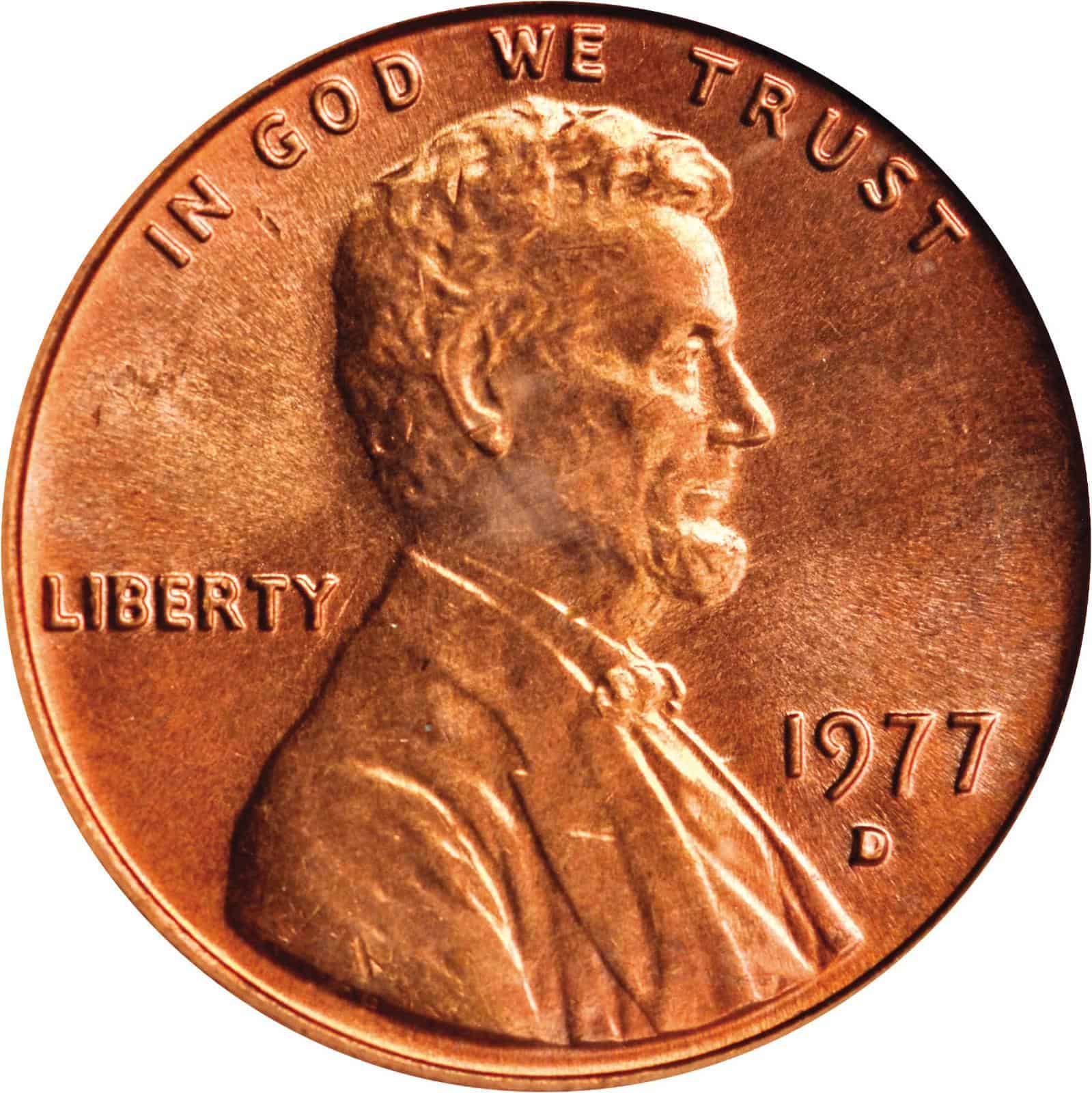 The obverse of the 1977 Lincoln penny