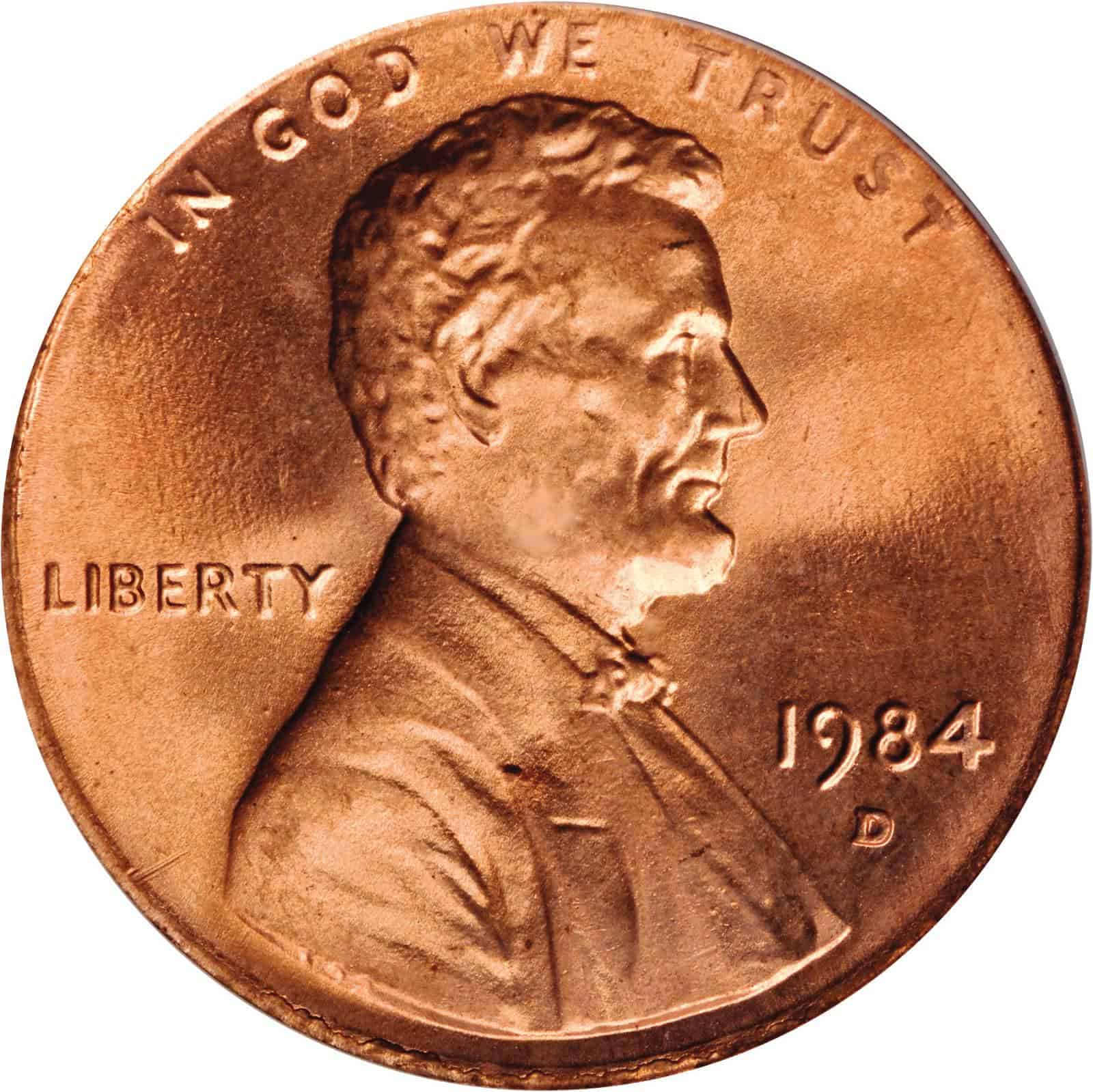 The obverse of the 1984 Lincoln penny