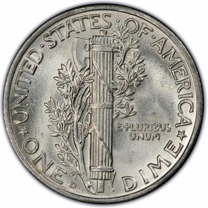 The reverse of the 1940 dime