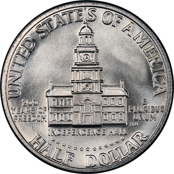 The reverse of the 1976 Kennedy half dollar