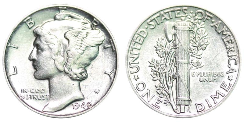Value of a Philadelphia no mintmark 1940 dime
