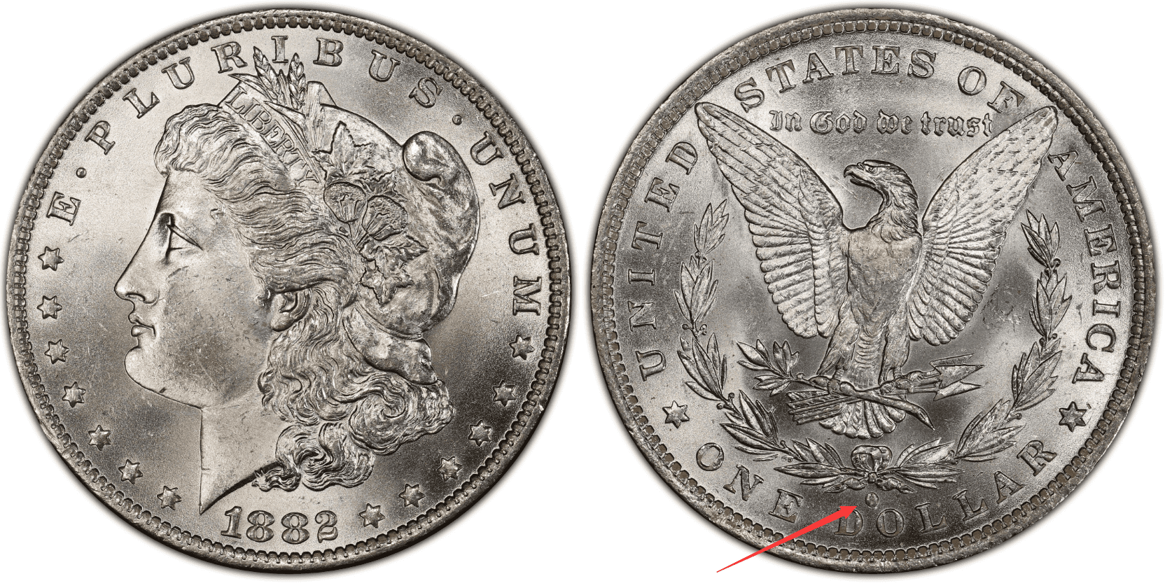 1882 O Morgan silver dollar