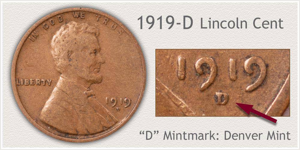 1919 D Lincoln wheat penny