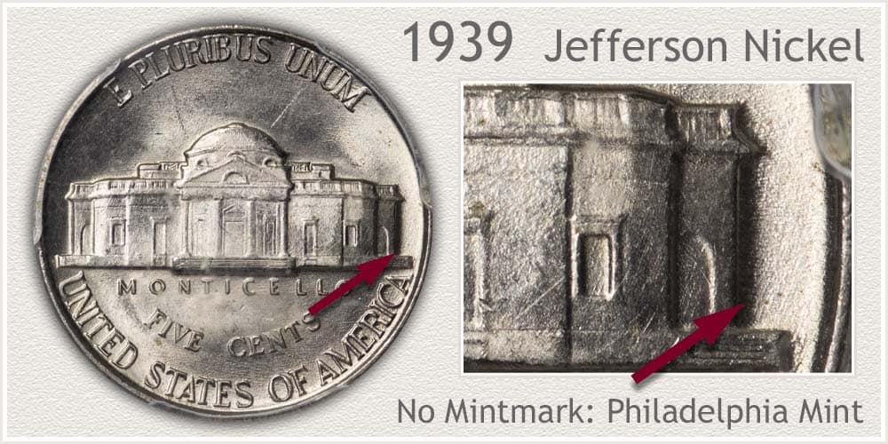 1939 No Mint mark Jefferson nickel