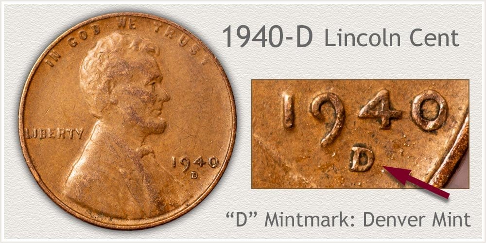 1940 D 1972 Lincoln wheat penny