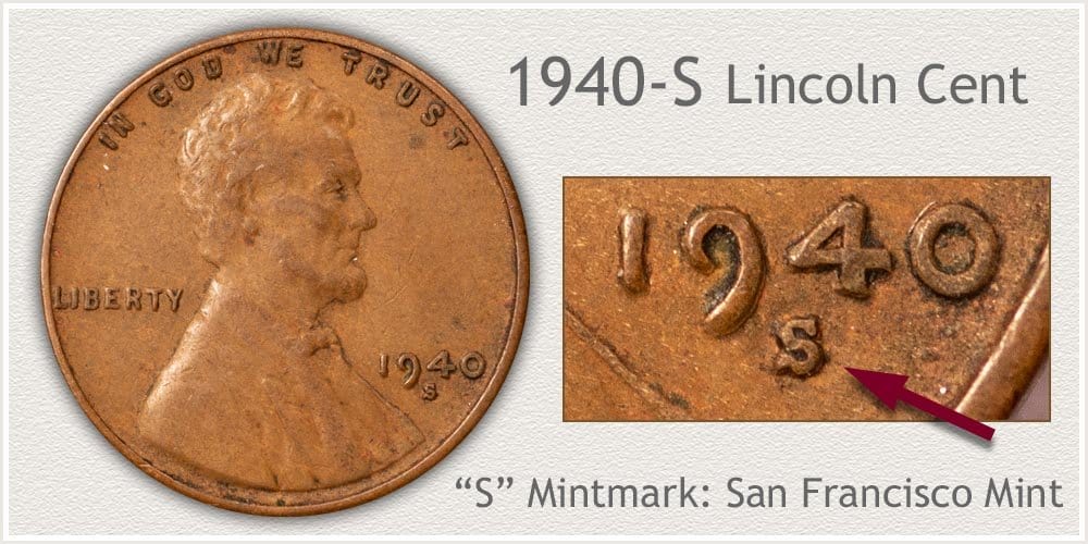 1940 S 1972 Lincoln wheat penny
