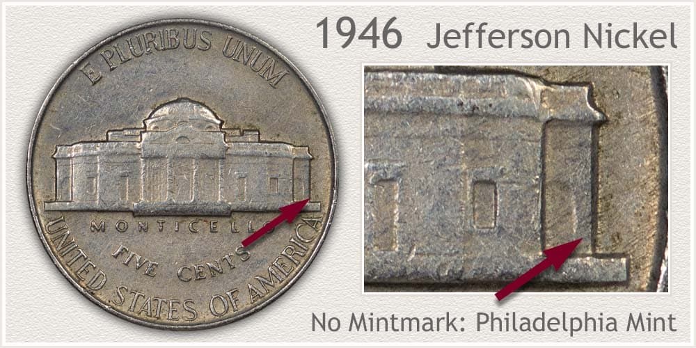 1946 No Mint mark Jefferson nickel