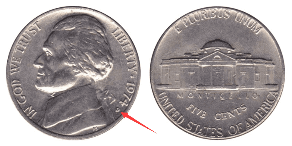 1974 D Jefferson nickel 