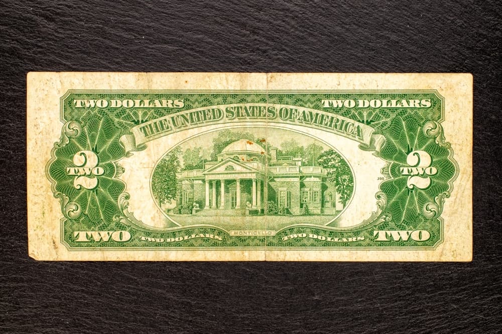 The back page of the 1953 $2 bill