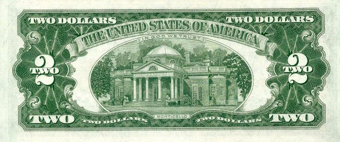 The back page of the 1963 $2 bill
