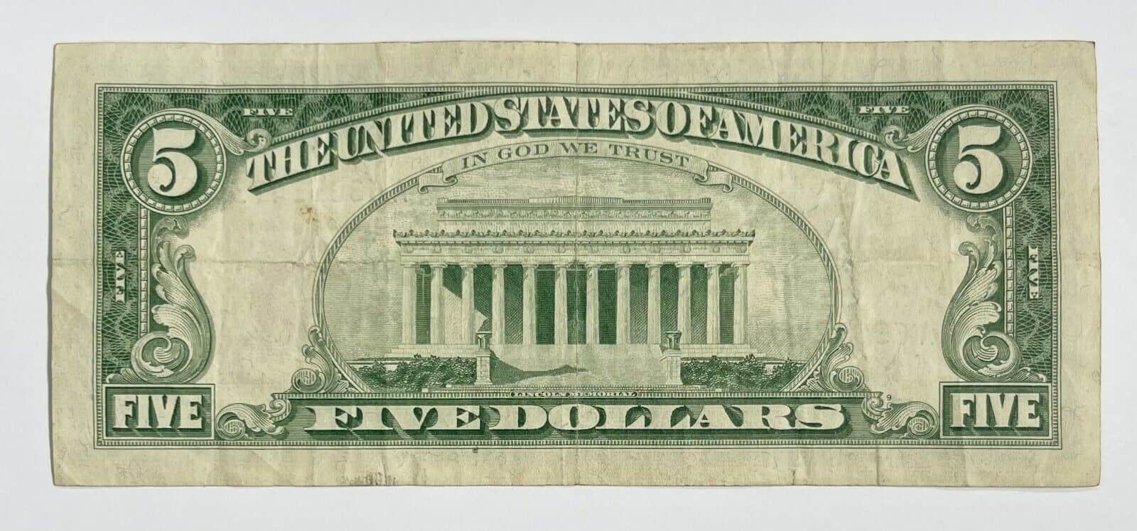 The back page of the 1963 $5 bill