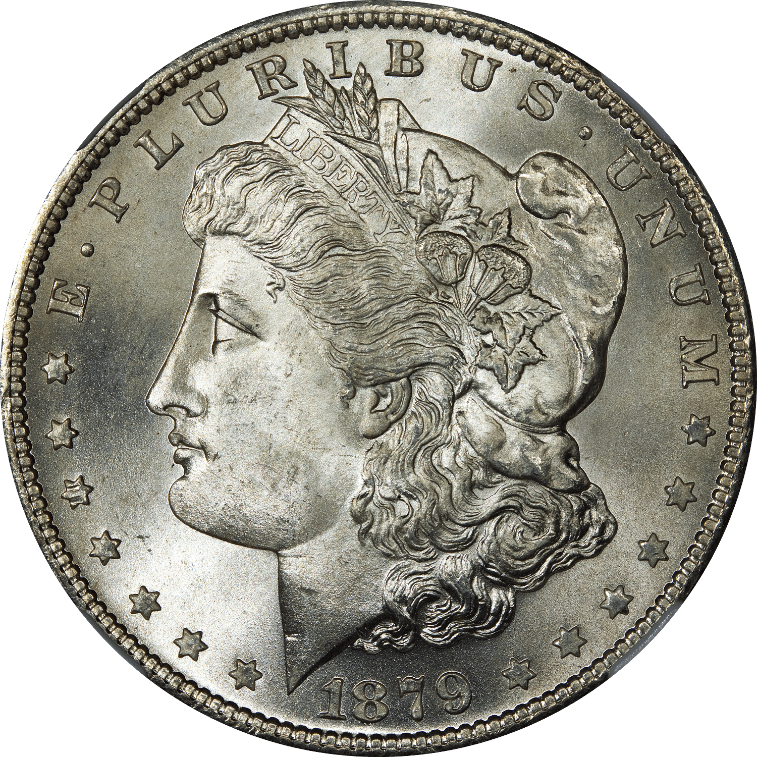The obverse of the 1888 Morgan silver dollar