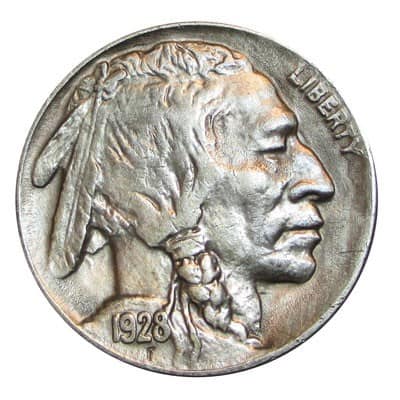 The obverse of the 1928 Buffalo nickel
