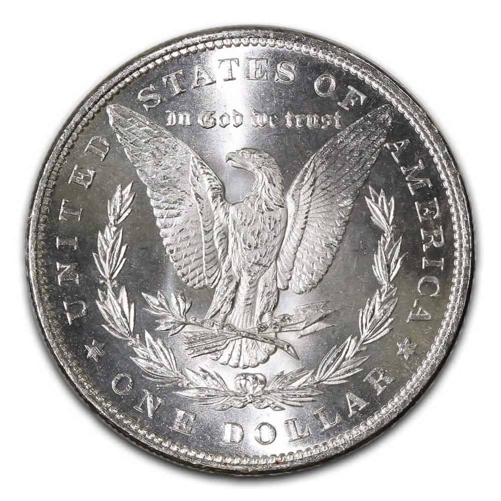 The reverse of the 1885 Morgan silver dollar