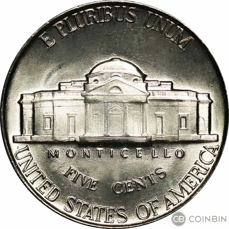 The reverse of the 1939 Jefferson nickel