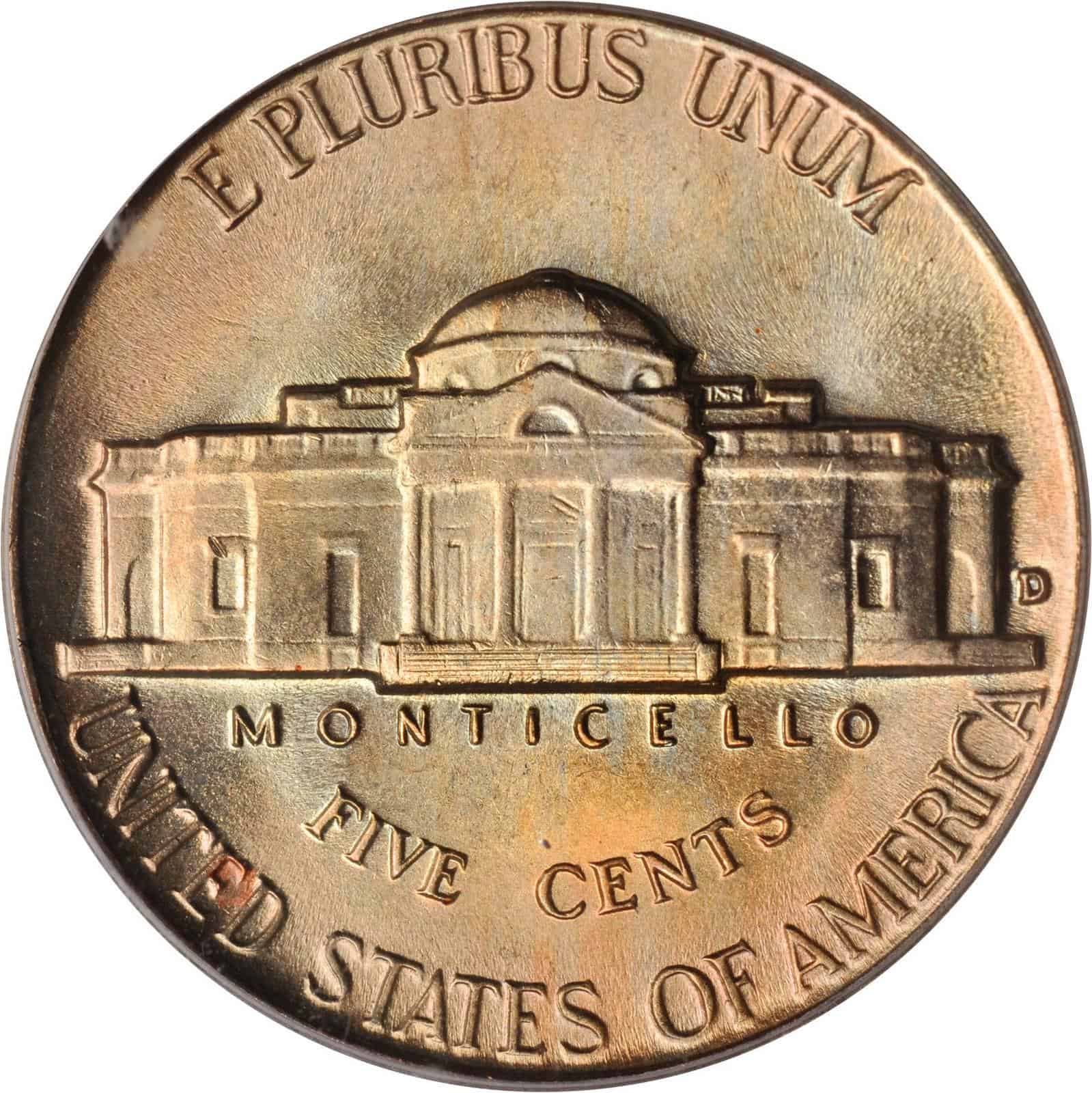 The reverse of the 1946 Jefferson nickel