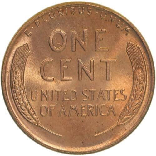 The reverse of the 1955 Lincoln wheat penny