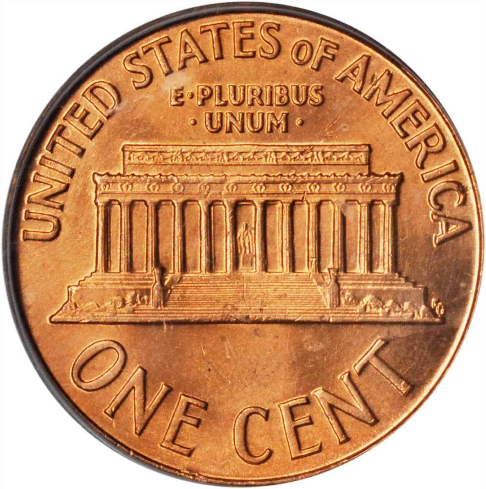 The reverse of the 1960 Lincoln Memorial penny