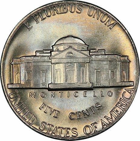 The reverse of the 1974 Jefferson nickel